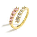 Adjustable golden ring featuring double-row pink and white zircon stones in claw setting - Gold Pink Lines