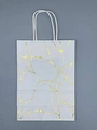White kraft paper gift bag with gold foil marble texture and twisted rope handle - Bronzing Marble / White