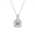 Classic 925 sterling silver halo necklace with a square pendant and round moissanite - (s925 Silver + Moissanite P13319 - 6.5mm/1 Carat) / Chain Length 40cm + 5cm (extension Chain)