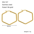 45mm hexagon 18k gold plated stainless steel hoop earrings with snap closure - Gold (45*45mm)