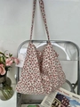 Off-white floral canvas tote bag with red flower patterns and long shoulder straps - Dense Dark Red Floral(54#)