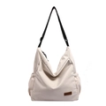 Off-white large capacity canvas hobo bag with adjustable strap and leather logo patch - White