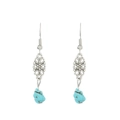 Bohemian silver drop earrings with floral metalwork and light blue turquoise stone - Hollow Flower Pendant Style (K-759)