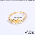 Gold butterfly open ring with small diamonds and adjustable stainless steel band - Butterfly Rhinestone / Gold