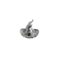Detail of silver wizard hat brooch with woven texture and square black bead decoration - Antique Silver
