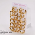Polished 18K gold-plated stainless steel 4mm hoop earrings on a display card - 4mm Wire, 14mm Inner Diameter (12 Pairs/Pack) / Gold