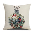 Linen Christmas pillowcase featuring watercolor bullfinch and pinecone print - Beige Bullfinch Ornament Ball/22YM13-40