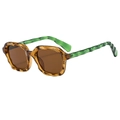Retro square sunglasses with wavy amber frames and contrasting translucent green temples - Clear Tea Frame Tea Lens