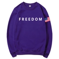 Purple unisex hoodie with Freedom print and American flag patch in size medium - Purple