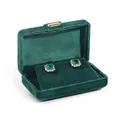 Green velvet travel jewelry box with gold clasp and emerald earrings, 8.5x5.5x3CM - Pendant Box / Dark Green