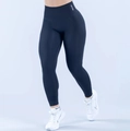Detail van de marineblauwe yoga-legging met hoge taille en naadloze compressie - S / Pants / Zwart