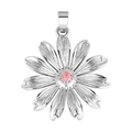 Daisy pendant jewelry in silver finish with center pink gemstone inlay for necklaces - Style 2 (Silver Daisy Pink Gem)