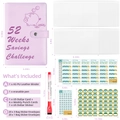 Pink A5 PU leather 52-week savings challenge binder set with clear cash envelopes - Purple