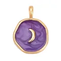 Golden round pendant with purple enamel finish and crescent moon design detail - K074351C Moon Purple Disc
