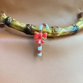 Christmas candy cane brooch with red white stripes and a festive bow detail - Red Bow Christmas Cane - Brooch