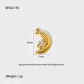 Détail du pendentif lune plaqué or PVD avec strass et dimensions du produit - DFC61715-Breloque Croissant de Lune en Strass Doré