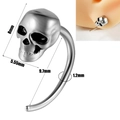 Silver skull ear stud with dimensions 1.2mm bar thickness and 8mm head length - Skull C-Shape - Vintage Silver