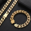 Detail von 12mm vergoldeter Edelstahl Panzerkette und Armband mit Zirkonia-Besatz - Bracelet 7 Inches (17.78cm In Length) / Gold