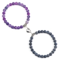 Set braccialetti magnetici a cuore con perle di agata venata di drago viola e nero - Pietra Venata Viola + Pietra Venata Blu