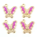 Detailed view of four purple butterfly charms with gold alloy frame and white rhinestones - KC Gold - Purple