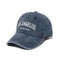 Navy blue vintage washed canvas baseball cap with white Los Angeles embroidery - Navy Blue