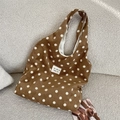 Braune Cord-Einkaufstasche mit Polka Dots und sozakka beaute Label auf Wollstruktur - Khaki