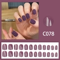 Uñas postizas de color morado oscuro brillante en forma cuadrada, set de 24 piezas - Estilo de Pegamento Cuadrado Púrpura (C078)