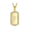 Gold-plated rectangular pendant necklace featuring letter F and white crystal border - Gold Letter F