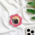 Flower shaped pink and red checkered phone socket grip with built-in makeup mirror - Red Flower