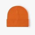 Unisex bright orange double-layer thickened knit beanie with minimalist ribbed texture - One Size / Orange Yellow (23B090)