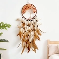 Bohemian Tree of Life dream catcher with amber crystal beads and natural brown feathers - Natural Tree