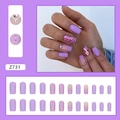 Matte purple glitter press-on nails set with rhinestones in gradient taro violet hue - Z731 Matte Taro Purple