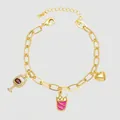 Bracelet à chaîne dorée avec pendentifs en forme de cœur et de verre à vin - Style C (Or Verre de Vin Couronne Pendentifs)