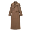 Classic brown double-breasted trench coat with belt and epaulets on plain white background - S / Dark Brown