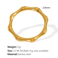 Minimalistischer Bambus-Ring aus 18K vergoldetem Edelstahl, 2,8mm Breite für Damen - US Größe 8 / Goldener Ring (JZ116G8)