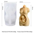 Molde de silicona 3D y vela terminada con torso de mujer embarazada y detalles del feto - Diseño de Mujer Embarazada Feto