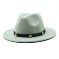 Detailed shot of mint green wool fedora with black ribbed band and gold metal rivets - Size M (56-58cm) / Mint Green