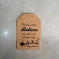 Brown kraft paper Christmas tag with Believe quote and reindeer sleigh silhouette - Brown Kraft Paper Tag