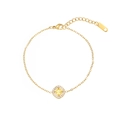 Elegant gold chain bracelet with square yellow zircon center and pavé diamond halo decor - Square Charm Bracelet / Gold (Yellow Stone)