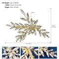 Detailed view of bridal hair clip with gold leaf design and zircon stones including dimensions - Gold Single Hair Clip (HS-J6766G)
