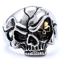 Silver punk skull ring for men with a unique gold-accented eye detail in stainless steel - US Size 8 / Two-tone Silver & Gold (06202)