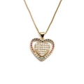Gold-plated heart pendant necklace with rainbow and white crystals on box chain - Double Layer Rainbow Heart / Gold/Rainbow Heart