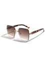 Gafas de sol sin montura con lentes degradadas marrones y patillas de carey doradas - Té Degradado
