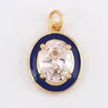 Oval gold-plated jewelry pendant with deep blue enamel and central clear zircon gemstone - Oval-Dark Blue