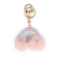 Portachiavi arcobaleno in macramè con pompon rosa e anello in metallo dorato - Rosa Chiaro