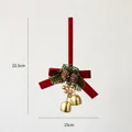 Christmas hanging ornament with red velvet bow, pine cones, and gold bells, 22.5cm height - Red Rope Double Bronze Bells