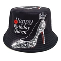 Bob en toile noire avec design Happy Birthday Queen et motif de couronne rouge - Happy Birthday Queen Strass Semelle Rouge Talons Hauts (Style 1#) / Noir