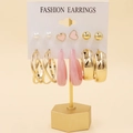 Elegant 6-piece earring set featuring gold pearls, pink resin, and enamel heart studs - Pink Enamel Heart Cross (33)