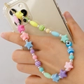 Handgefertigtes buntes Perlen-Handyband mit Sternanhängern und blauem Evil Eye Detail - Qt-k210071a