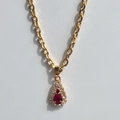 18k gold plated chunky chain necklace with a pear shaped red stone teardrop pendant - Red